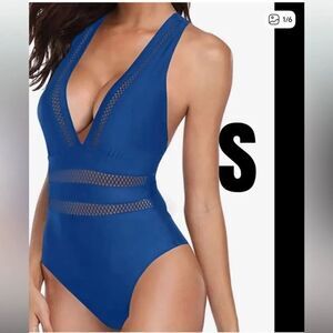 Take 50% OFF- Tempt Me Blue Mesh Detail One-Piece Swimsuit, Size-S